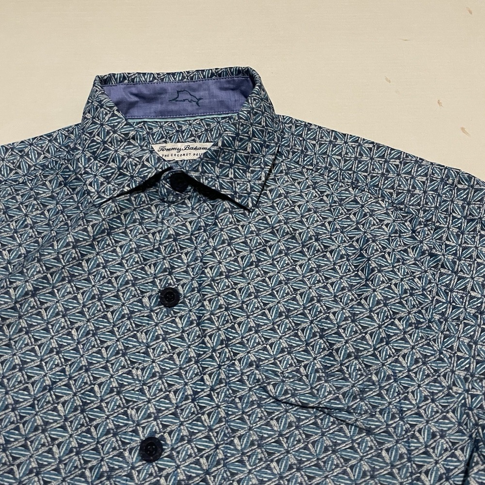 Tommy Bahama Shirt Mens Size XS Blue Coconut Point‎ IslandZone Geometric Lattice